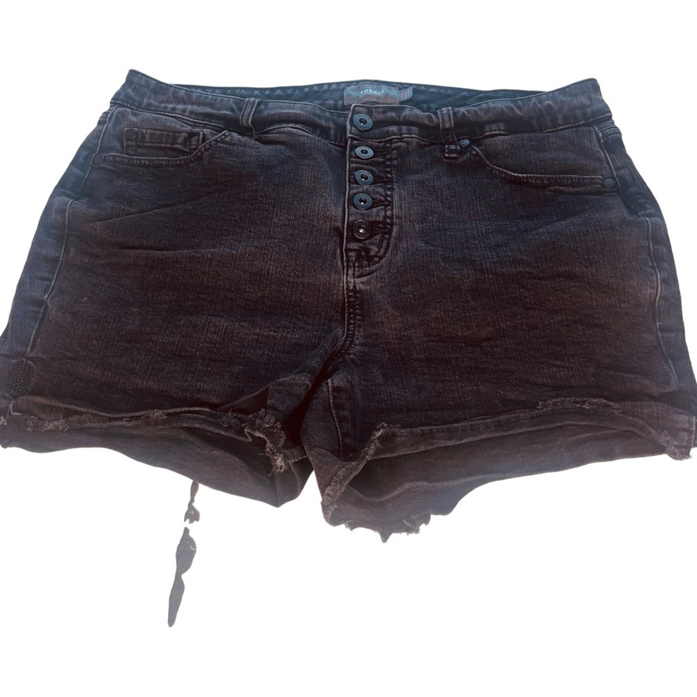 Torrid Women's Black Wash Button Fly Raw Hem Denim Shorts - Picture 1 of 9